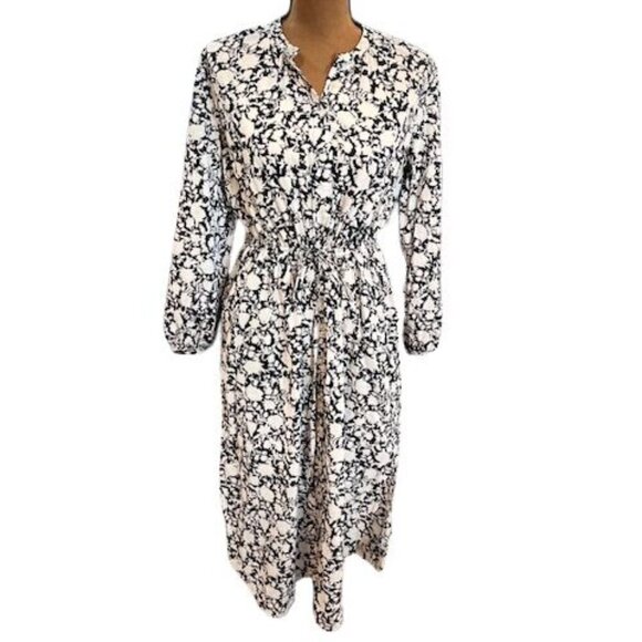 Dresses & Skirts - J. Crew Long Sleeve Floral Button-Down Midi Dress with Elastic Tie Waist in Blue